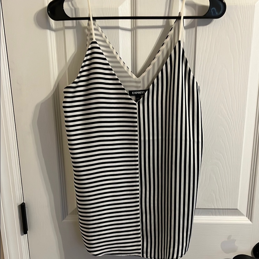 Express Monochrome Striped V-Neck Top